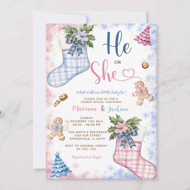 Invitation Hiver Il ou Elle Père Noël Chaussettes Cookies Rév (Devant)