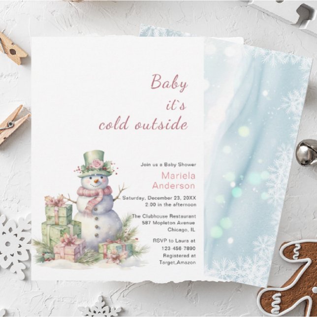 Invitation Hiver Joyeux Noël Snowman Aquarelle Baby Sho (Créateur téléchargé)