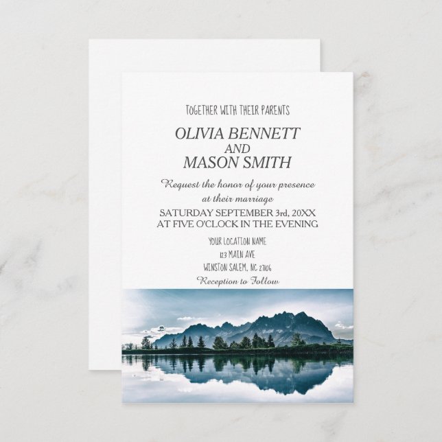 Invitation Hiver Mariage campagnard Rocky Mountain Lake (Devant / Derrière)