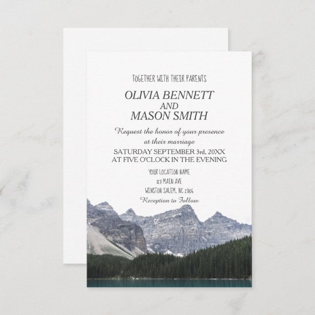 Invitation Hiver Mariage campagnard Rocky Mountain Lake (Devant / Derrière)
