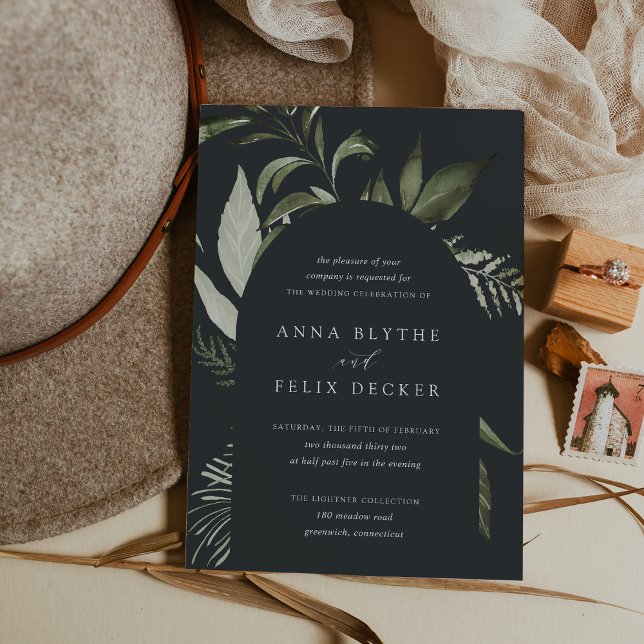 Invitation Hiver Meadow Green Mariage d'arc botanique (Dark moody botanical wedding invitations)