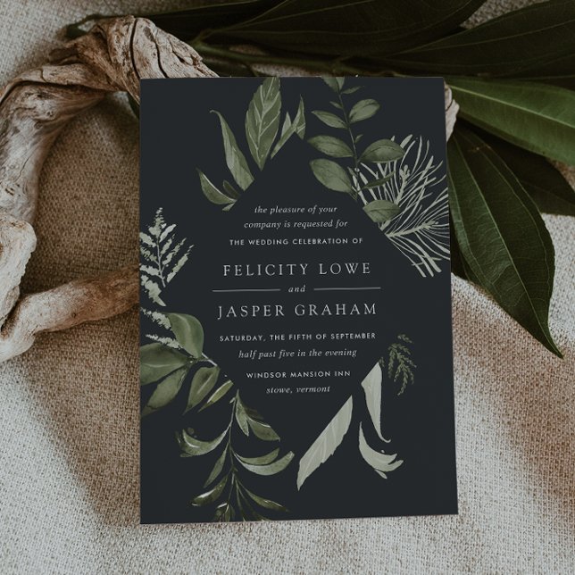 Invitation Hiver Meadow | Mariage de feuillage vert aquarelle (Dark moody botanical wedding invitations)