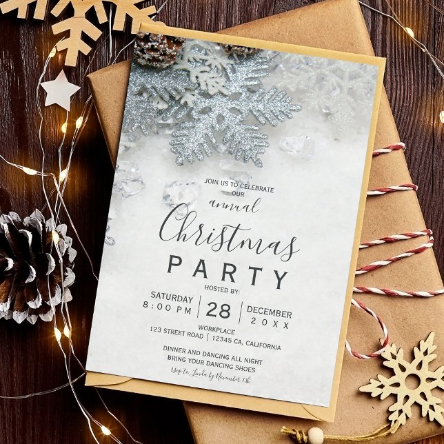 Invitation Hiver merveilleux argent neige entreprise Noël (Winter wonderland silver snow Christmas corporate Invitation)