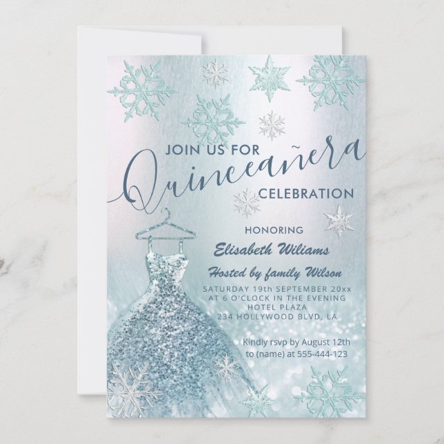 Invitation Hiver merveilleux bleu robe gliterie ombre (Devant)