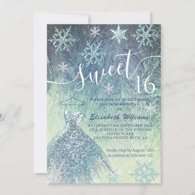 Invitation Hiver merveilleux bleu robe gliterie ombre (Devant)