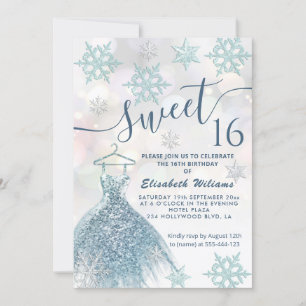 Invitation Hiver merveilleux bleu robe gliterie ombre