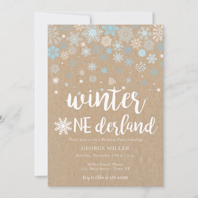 Invitation Hiver merveilleux flocons de neige 1er anniversair (Devant)