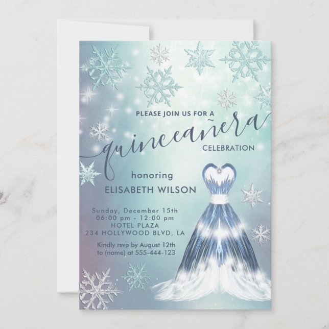 Invitation Hiver merveilleux flocons de neige Quinceañera (Devant)