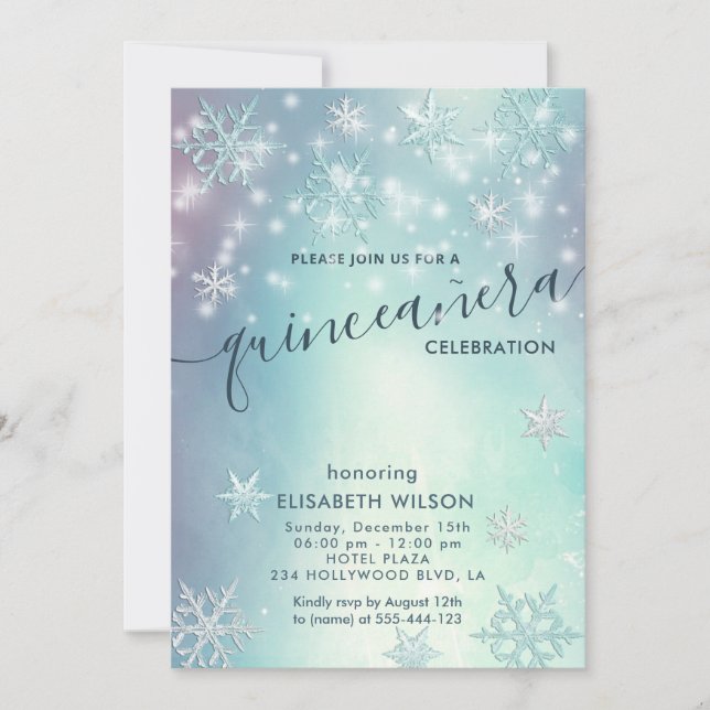 Invitation Hiver merveilleux flocons de neige Quinceañera (Devant)