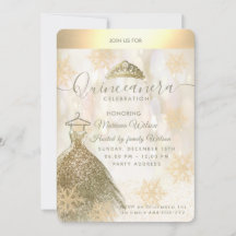 Hiver merveilleux Gold snowflake bokeh Quinceañera