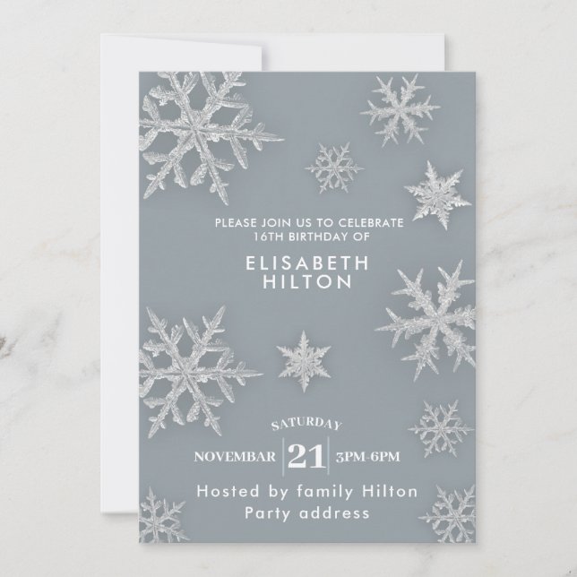 Invitation Hiver merveilleux snowflakes robe sweet sixteen (Devant)