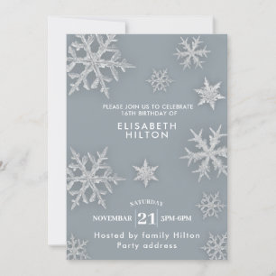 Invitation Hiver merveilleux snowflakes robe sweet sixteen