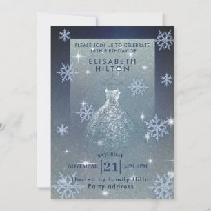 Invitation Hiver merveilleux snowflakes robe sweet sixteen i