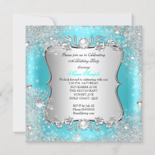 Invitation Hiver Merveilleux Turquoise Argent Flocon de Neige