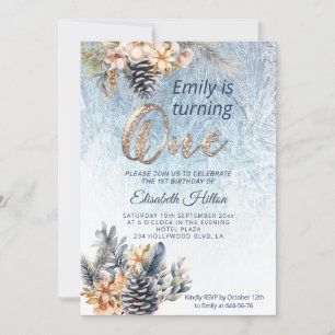 Invitation Hiver moderne gel premier anniversaire floral