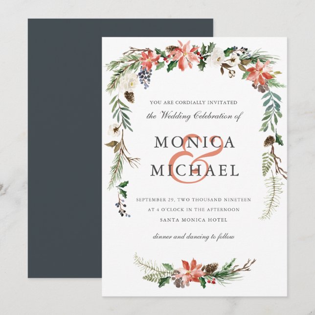 Invitation Hiver mystique | Floral Garland Mariage (Devant / Derrière)