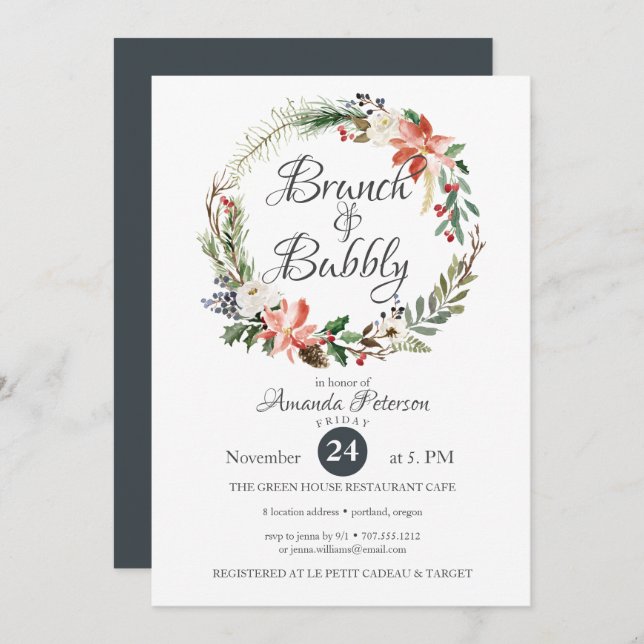 Invitation Hiver mystique | MARIAGE WREATCH BRUNCH Bubbly (Devant / Derrière)