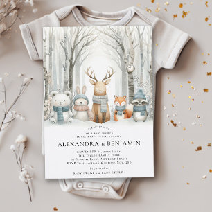 Invitation Hiver Neige mûre Bois Animaux Baby shower de lit