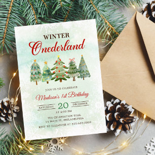 Invitation Hiver Onderland Noël Arbre 1ère fête d'anniversair