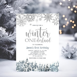 Invitation Hiver Onderland Silver Snowflakes 1er anniversaire