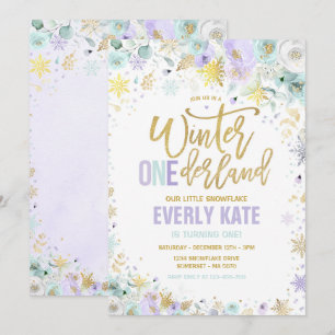 Invitation Hiver ONE derland 1er Anniversaire Mint Lilac Gold
