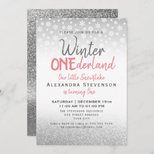 Invitation Hiver ONE derland 1er anniversaire Silver Snowflak