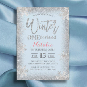 Invitation Hiver ONE derland 1er anniversaire Silver Snowflak