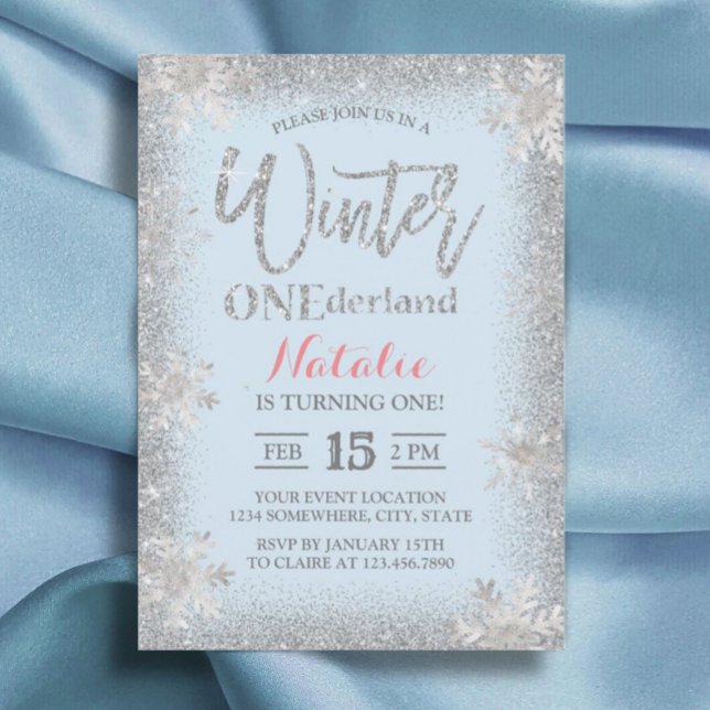 Invitation Hiver ONE derland 1er anniversaire Silver Snowflak (Créateur téléchargé)