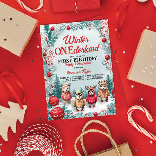 Invitation Hiver ONE derland Animaux Première fête d'annivers