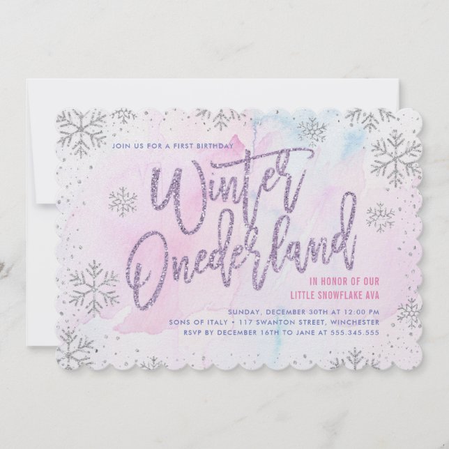 Invitation Hiver ONE derland Anniversaire Argent violet rose (Devant)