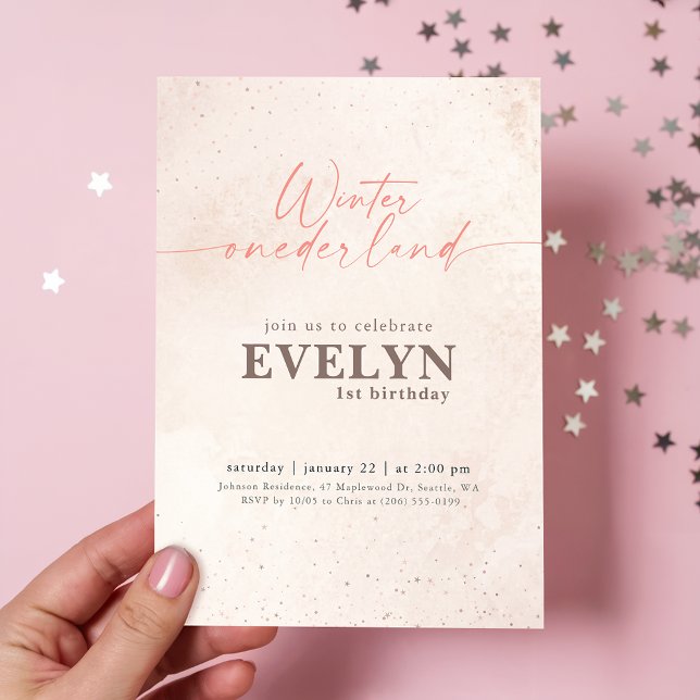 Invitation Hiver One-derland Argent Pailleté Bébé 1er Anniver (Créateur téléchargé)