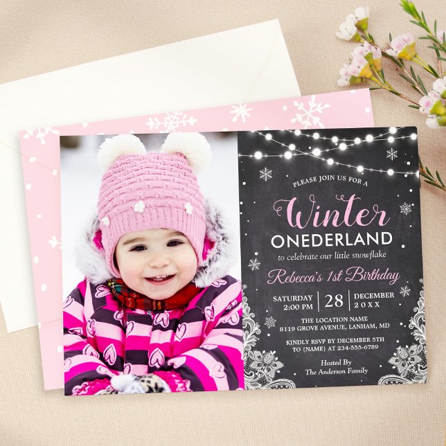 Invitation Hiver ONE derland Baby Girl 1er anniversaire Photo (Créateur téléchargé)