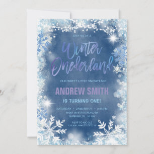 Invitation Hiver ONE derland Blue Snowflakes Anniversaire