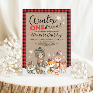 Invitation Hiver ONE derland Bois Animaux 1er anniversaire