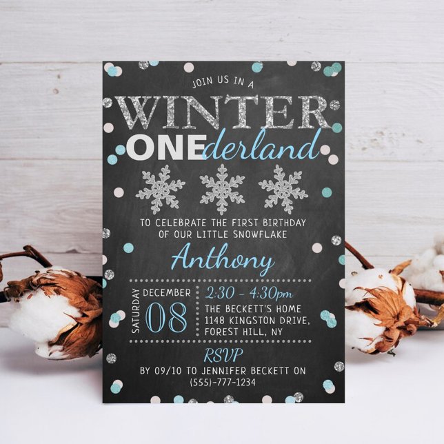 Invitation Hiver ONE derland Chalkboard 1er anniversaire (Créateur téléchargé)