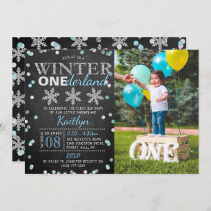 Invitation Hiver ONE derland Chalkboard 1er Anniversaire Phot