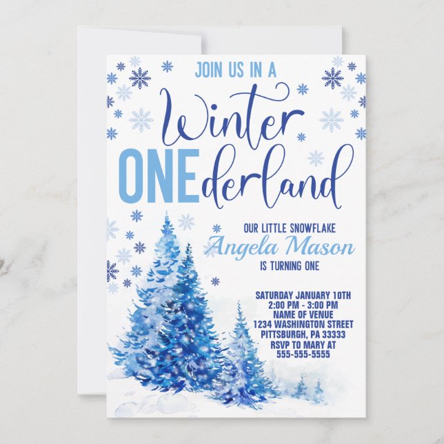 Invitation Hiver ONE derland fête d'anniversaire (Devant)