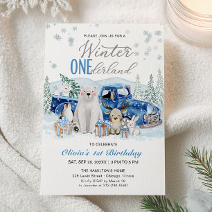 Invitation Hiver One-derland Garçon Animal Arctique 1er Anniv