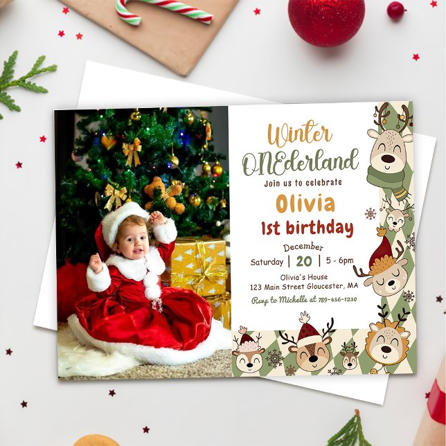 Invitation Hiver ONE derland Noël Rindeer Anniversaire (Créateur téléchargé)
