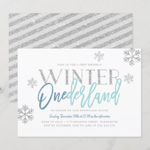 Invitation Hiver ONE derland Parties scintillant d'argent Ble