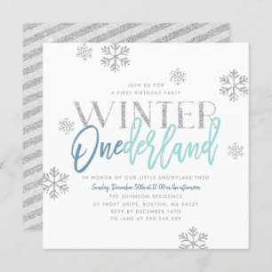 Invitation Hiver ONE derland Parties scintillant d'argent Ble
