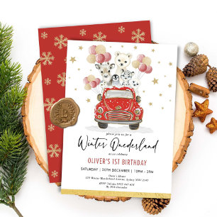Invitation Hiver ONE derland Party Animaux 1er anniversaire