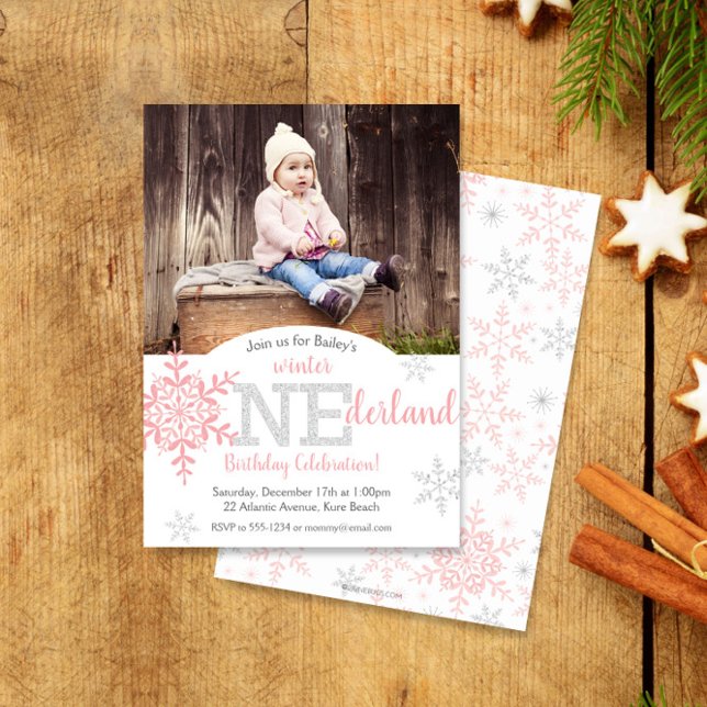 Invitation Hiver ONE derland Pink Silver Parties scintillant  (Créateur téléchargé)