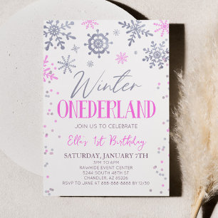 Invitation Hiver ONE derland Pink Snowflake fête d'anniversai