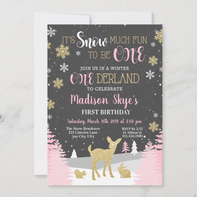 Invitation Hiver ONE derland Premier Anniversaire Neige beauc (Devant)