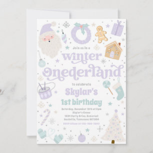 Invitation Hiver ONE derland Purple Noël fête d'anniversaire