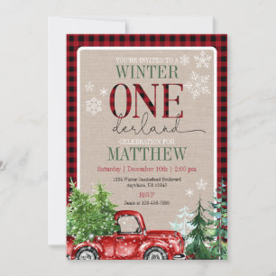 Invitation Hiver ONE derland Red Truck Forest Anniversaire