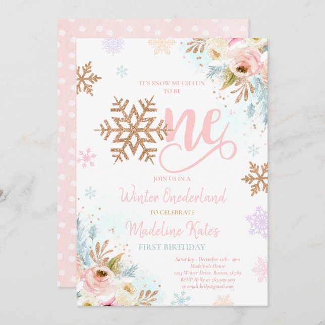 Invitation Hiver ONE derland Rose Gold Blush rose Anniversair (Devant / Derrière)