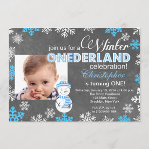 Invitation Hiver ONE derland Snowflake 1er anniversaire Invit