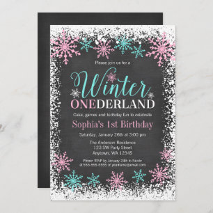 Invitation Hiver ONE derland Turquoise Chalkboard 1er anniver